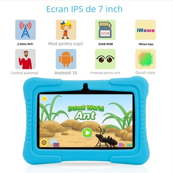 Tabletă pentru elevi Android, ARM Quad-Core 1,5GHz, 32GB Flash, ecran IPS, cameră duală