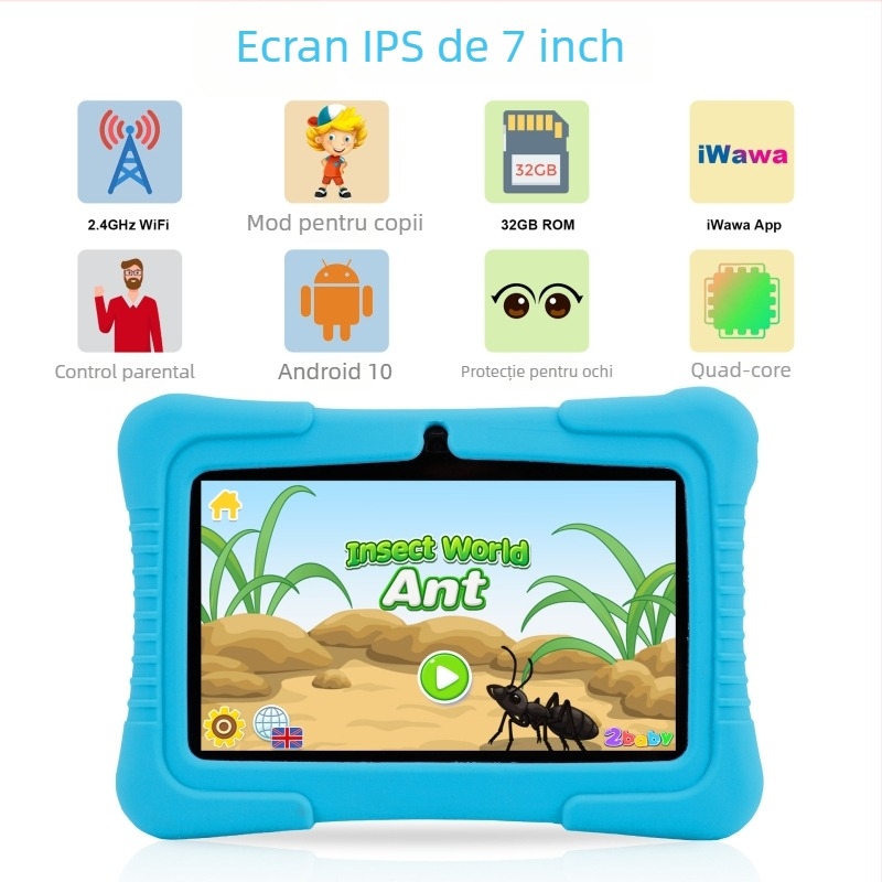 Tabletă pentru elevi Android, ARM Quad-Core 1,5GHz, 32GB Flash, ecran IPS, cameră duală