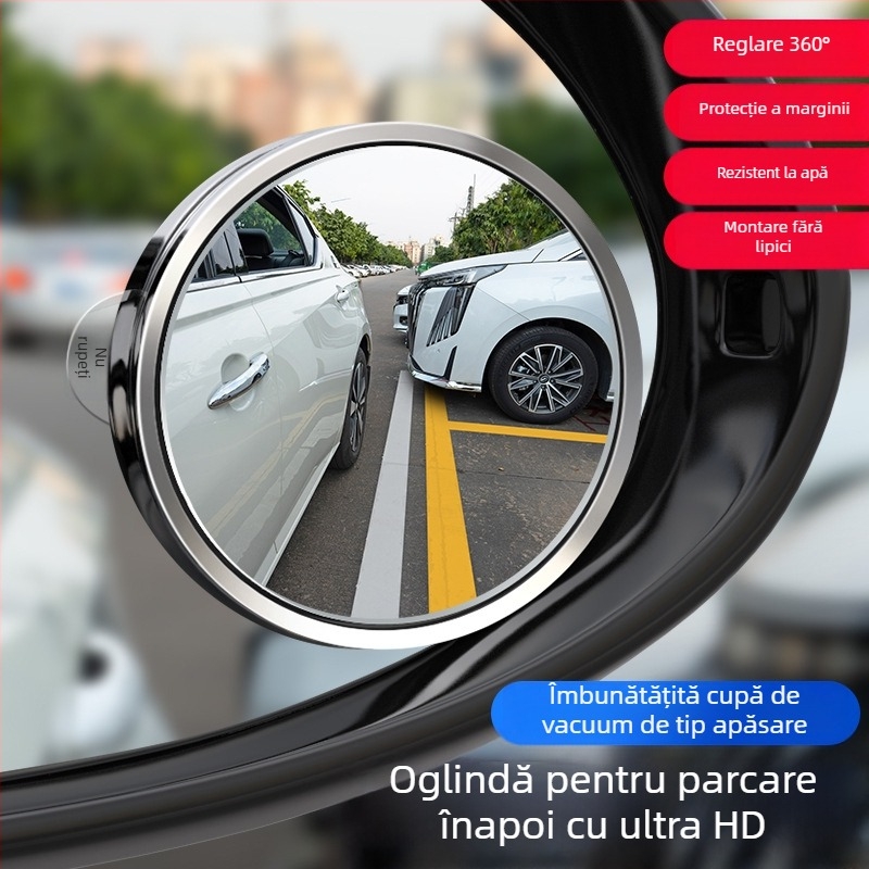 Oglindă retrovizoare circulară pentru mașină, cu ventuză, unghi larg, Ultra HD, impermeabilă