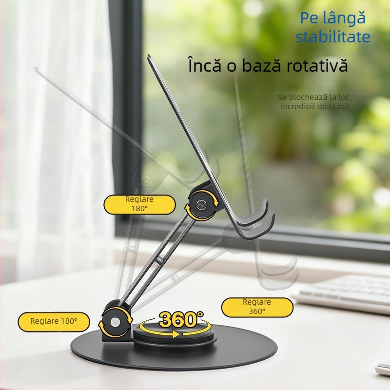 Suport metalic de birou pentru telefon și tabletă, universal, pliabil și rotativ
