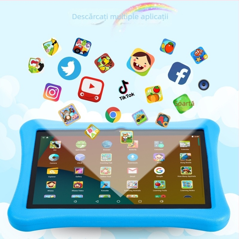 Tableta pentru copii de 10 inch cu WiFi 6, octa-core Android 14, 64 GB, control parental, husă EVA