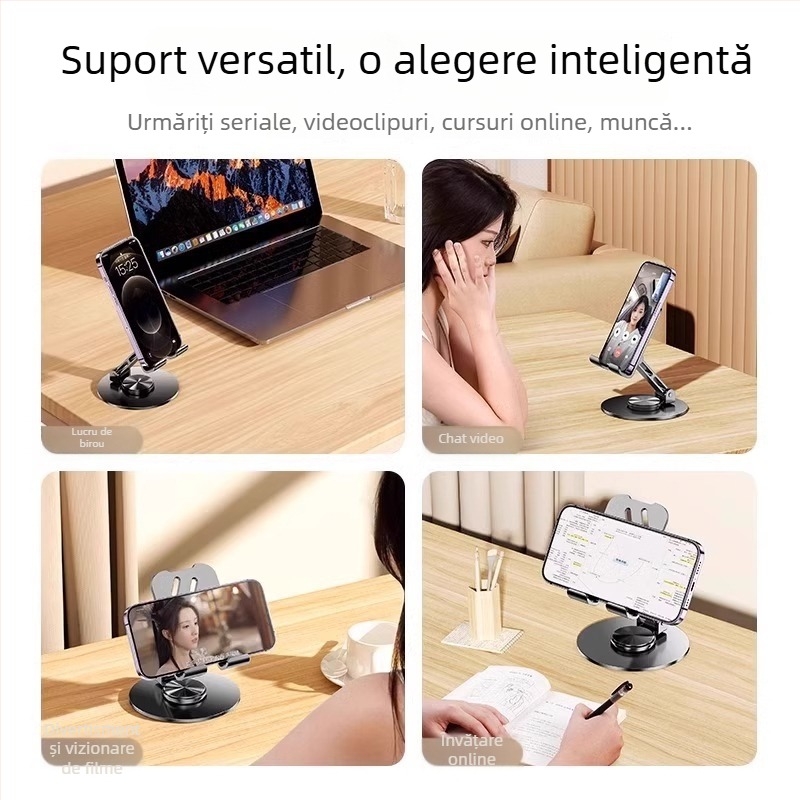 Suport de masă din metal pentru telefon și tabletă, portabil, rotativ și pliabil