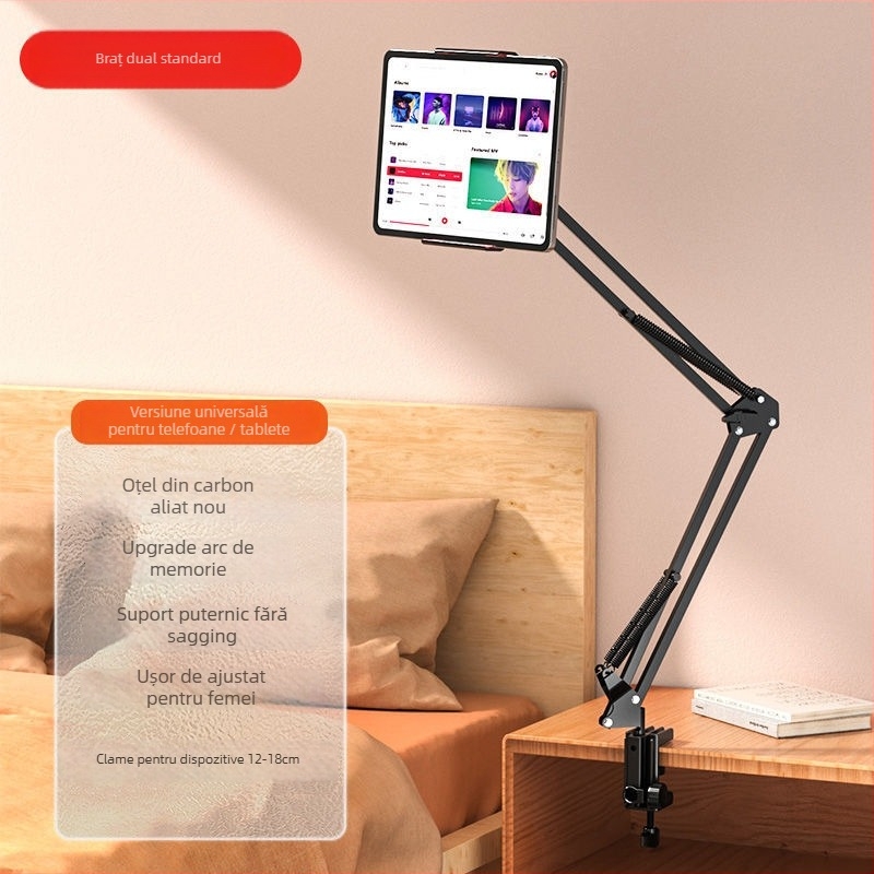 Suport pentru telefon/tabletă cu braț cantilever pentru pat/noapte și birou, aliaj, compatibil universal (suport pentru personalizare)