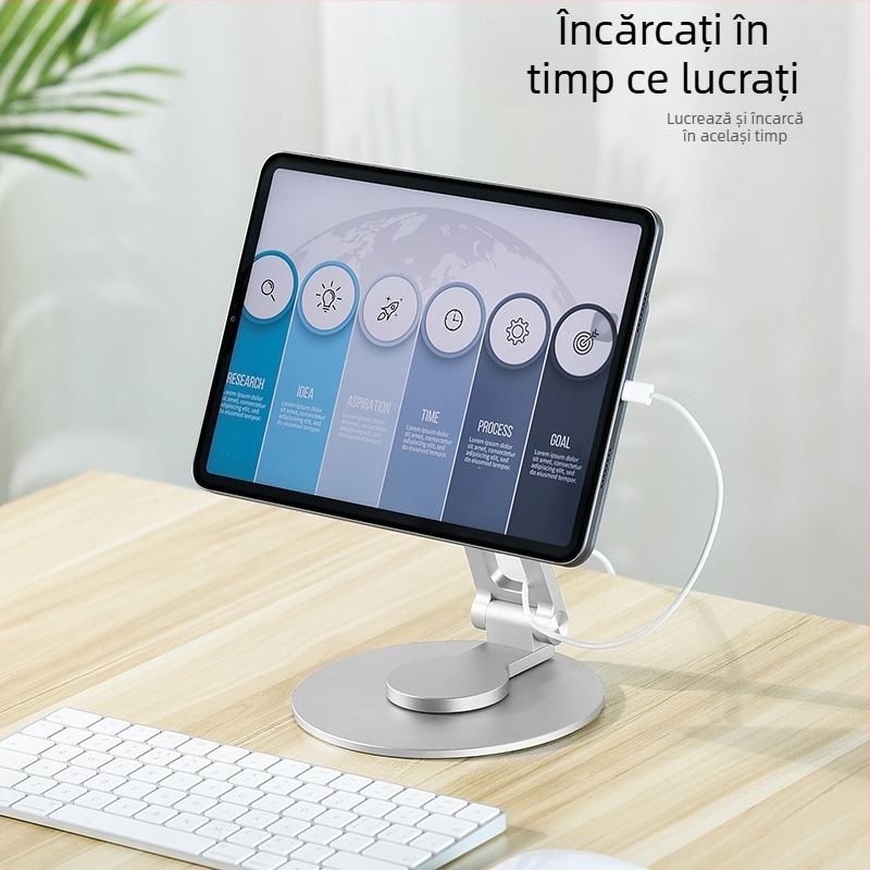 Suport magnetic rotativ pentru iPad, rotire la 360°, din aliaj de aluminiu