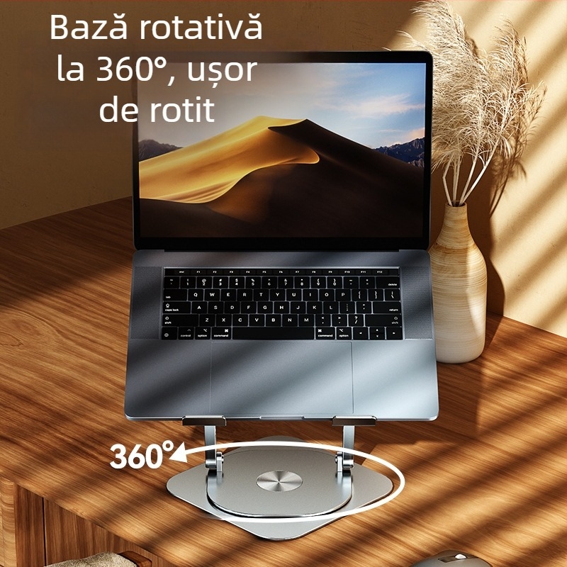 Suport Nuoxi pentru laptop, pliere rotativ, din aliaj de aluminiu cu silicon, model F3 — disipare căldură și suport reglabil, pentru laptopuri, tablete și telefoane