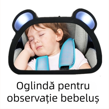 Oglindă de interior pentru bebeluși, rotire de 360°, suprafață reflectorizantă LED, pentru scaunul auto al copilului