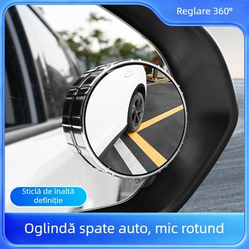 Oglindă retrovizoare auto, mică, rotundă, oglindă auxiliară pentru unghiuri moarte, cu ventuză 360° și unghi ultra-larg