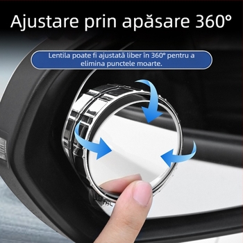 Oglindă retrovizoare auto, mică, rotundă, oglindă auxiliară pentru unghiuri moarte, cu ventuză 360° și unghi ultra-larg