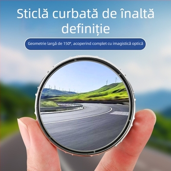 Oglindă retrovizoare auto, mică, rotundă, oglindă auxiliară pentru unghiuri moarte, cu ventuză 360° și unghi ultra-larg