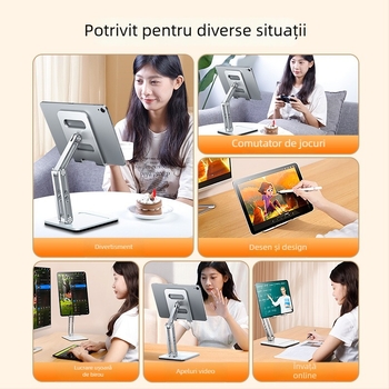 Suport pliabil pentru tabletă din aliaj de aluminiu, reglabil pe înălțime, pentru birou