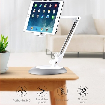 iMount JHD-165 Suport de masă rotativ din aliaj de aluminiu pentru telefon și tabletă — Compatibil cu iPad, iPad 2, iPad 4, iPad Mini