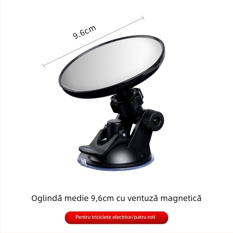 Oglindă retrovizoare pentru tricicletă electrică, montaj cu ventuză, câmp vizual mare, oglindă convexă circulară auxiliară, universal pentru patru roți
