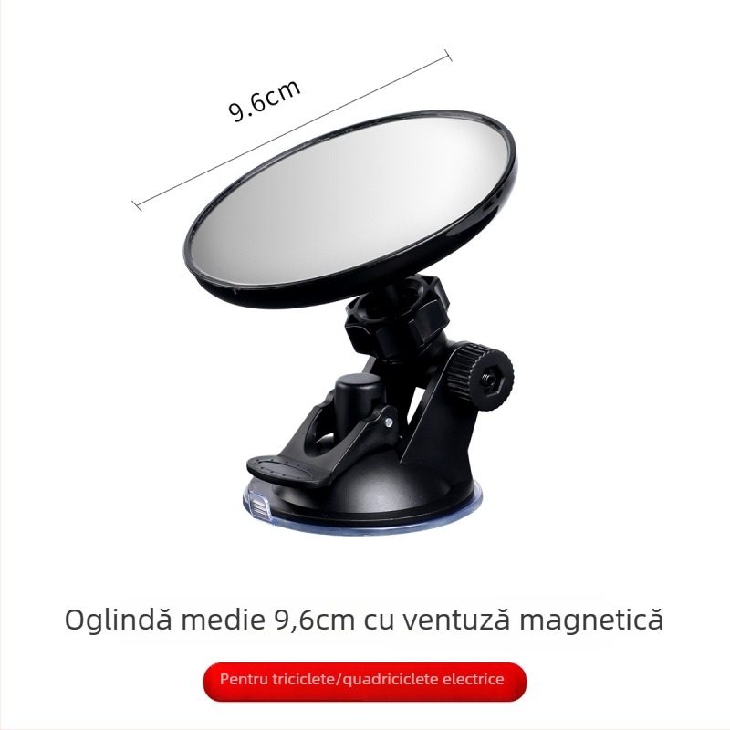 Oglindă retrovizoare pentru tricicletă electrică, montaj cu ventuză, câmp vizual mare, oglindă convexă circulară auxiliară, universal pentru patru roți