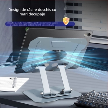 Suport metal pentru tabletă și telefon, rotire la 360° și radiator de răcire integrat, suport de birou