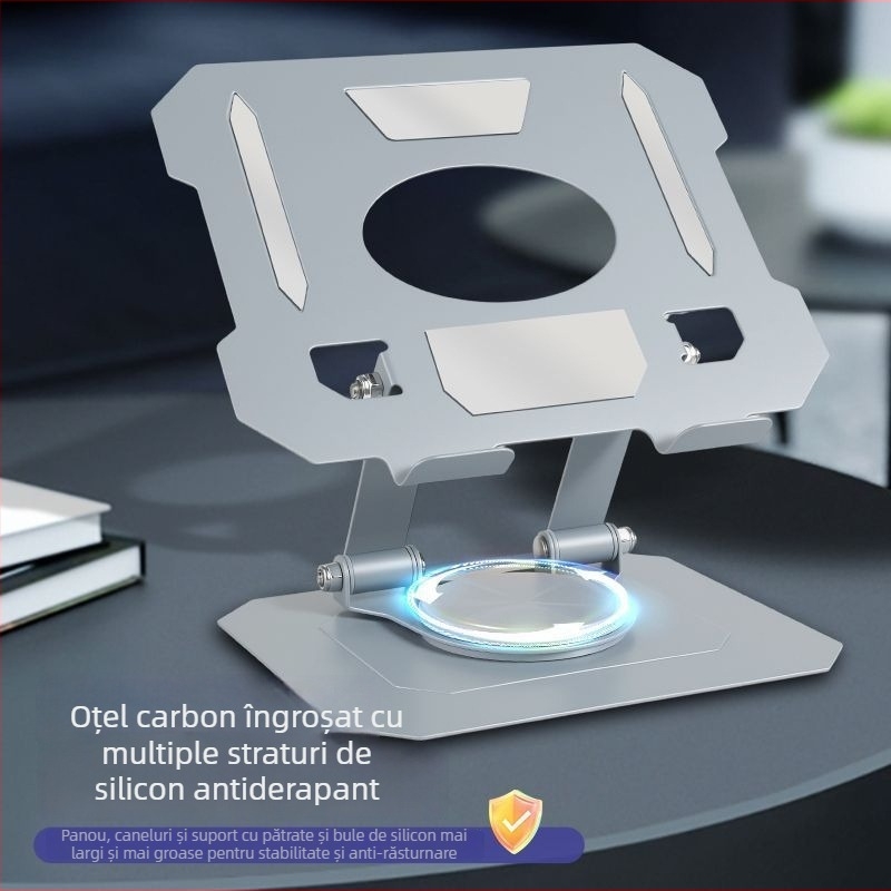Suport metal pentru tabletă și telefon, rotire la 360° și radiator de răcire integrat, suport de birou