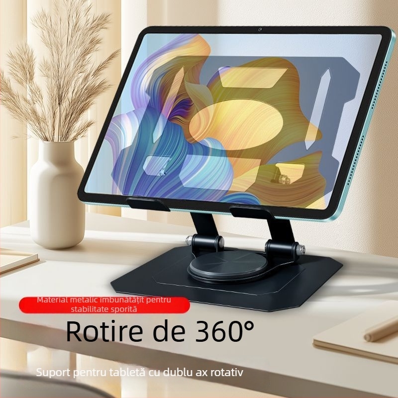 Suport metal pentru tabletă și telefon, rotire la 360° și radiator de răcire integrat, suport de birou