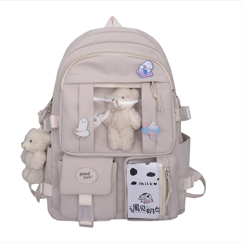 Rucsac școlar în stil Ins, capacitate mare, design Harajuku Ulzzang, închidere cu fermoar, exterior din nylon, căptușeală din poliester