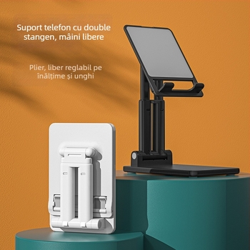 Suport de birou pentru telefon și tabletă, model X7, design cu braț dublu pliabile, ABS + contragreutate metalică, antivibrații, compatibil universal