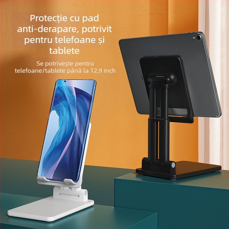 Suport de birou pentru telefon și tabletă, model X7, design cu braț dublu pliabile, ABS + contragreutate metalică, antivibrații, compatibil universal