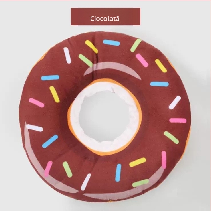 Colier de recuperare pentru pisici, în formă de donut, reglabil, material moale (textil + bumbac PP)