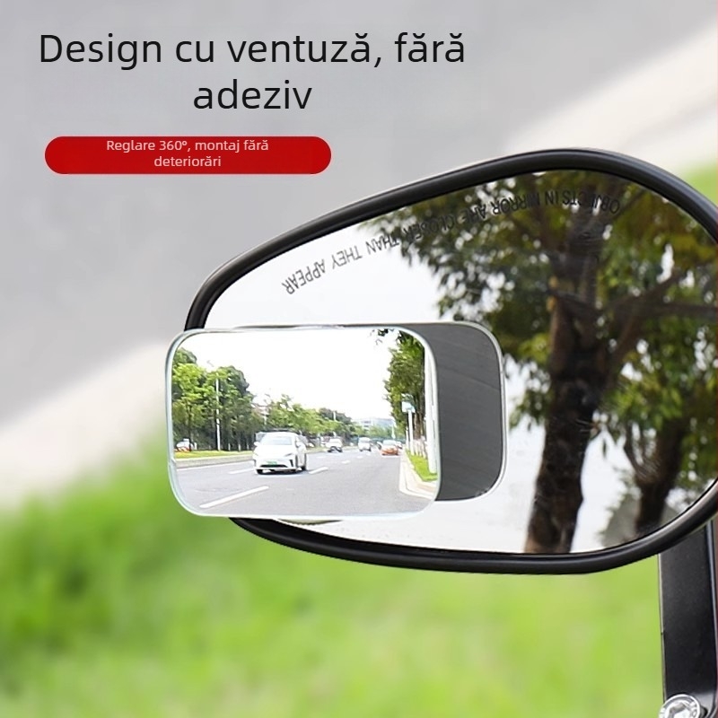 Oglindă retrovizoare cu ventuză, mică oglindă rotundă, unghi ultra-larg 360°, oglindă auxiliară pentru unghiul mort la motocicletă, ultra-clar