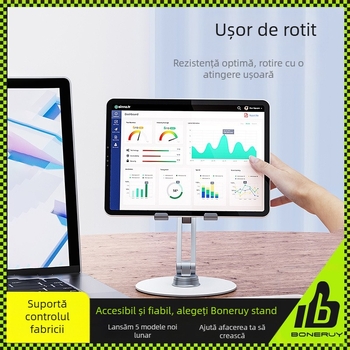 Suport pliabil din aliaj de aluminiu, rotativ la 360° pentru telefoane și tablete, model L08P, greutate 415 g