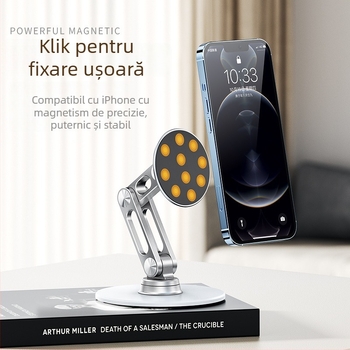 Stand pentru telefon mobil și tabletă, aliaj de aluminiu, rabătabil rotativ, model L08mini-C, compatibil cu generațiile iPad și iPhone