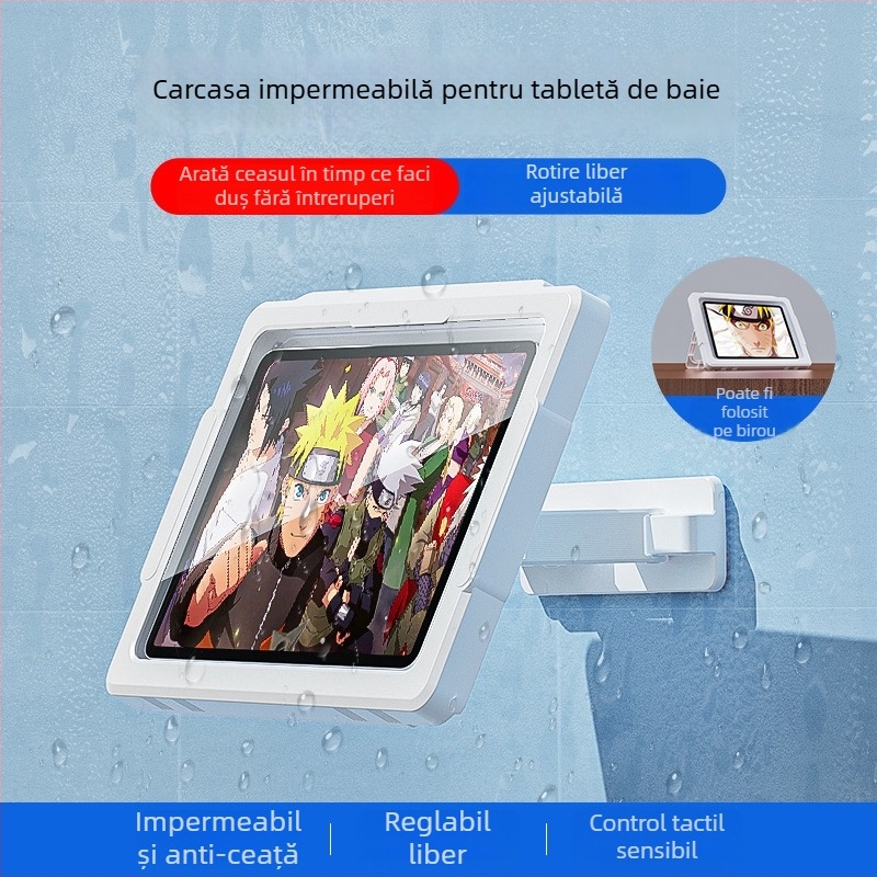 Besix BZ-B40 suport pentru tabletă de baie, impermeabil, anti-ceață, cu ecran tactil HD, fără găuri, rotativ și reglabil, compatibil cu iPad, iPhone, iPod touch 4, iPad 2–4 și iPad Mini