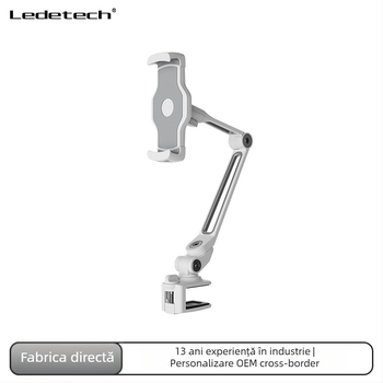 Suport din aliaj de aluminiu pentru telefon și tabletă, suport pliabil cu clemă, model LD-203B, compatibil 4–11 inch, greutate 0,9 kg