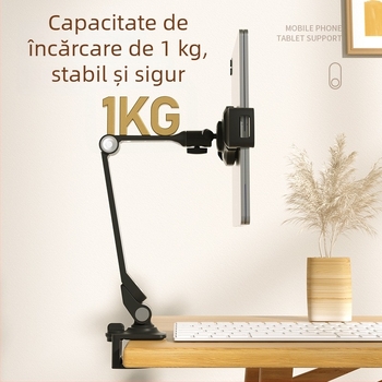 Suport din aliaj de aluminiu pentru telefon și tabletă, suport pliabil cu clemă, model LD-203B, compatibil 4–11 inch, greutate 0,9 kg