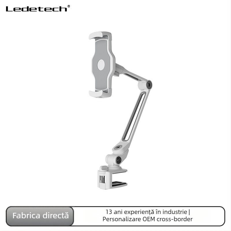 Suport din aliaj de aluminiu pentru telefon și tabletă, suport pliabil cu clemă, model LD-203B, compatibil 4–11 inch, greutate 0,9 kg