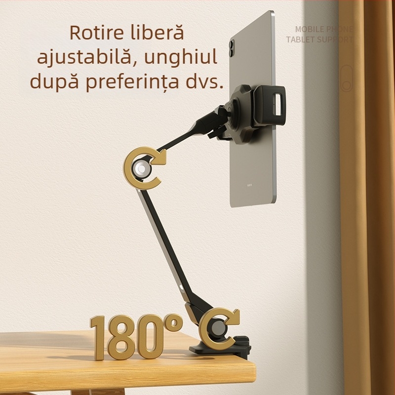 Suport din aliaj de aluminiu pentru telefon și tabletă, suport pliabil cu clemă, model LD-203B, compatibil 4–11 inch, greutate 0,9 kg