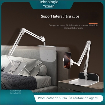 Suport rabatabil pentru marginea patului, cu canal ascuns, pentru iPad/tabletă și telefon mobil — construcție metal+plastic