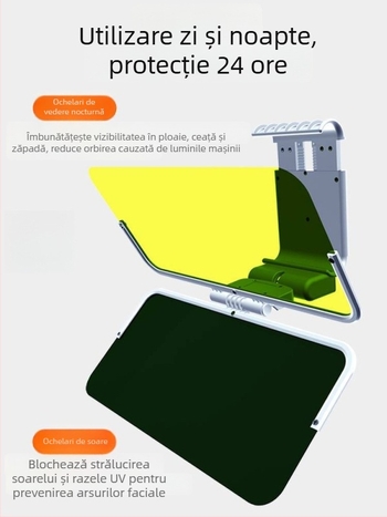 VIZOR AUTO Anti-Strălucire, Utilizare Zi-Noapte, Montaj cu Adeziv, Potrivire Universală