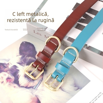 AIRDYPET Colier pentru câini și pisici din piele de vită de prim strat, durabil, stil casual