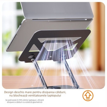 Suport de birou pentru laptop, metalic, rotativ la 360°, model H22, universal, greutate 1,93 kg, design rotativ