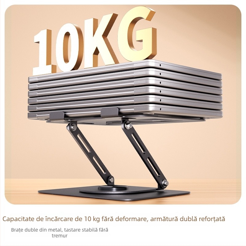 Suport de birou pentru laptop, metalic, rotativ la 360°, model H22, universal, greutate 1,93 kg, design rotativ
