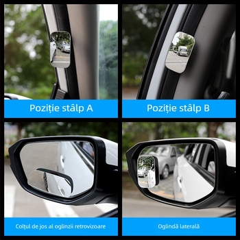 Oglindă retrovizoare auto – oglinzi auxiliare pentru unghiuri moarte, 360° unghi larg, set de două (pătrat și rotund) – ajutor pentru mersul înapoi