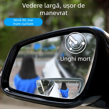 Oglindă retrovizoare auto – oglinzi auxiliare pentru unghiuri moarte, 360° unghi larg, set de două (pătrat și rotund) – ajutor pentru mersul înapoi