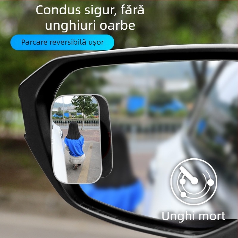 Oglindă retrovizoare auto – oglinzi auxiliare pentru unghiuri moarte, 360° unghi larg, set de două (pătrat și rotund) – ajutor pentru mersul înapoi