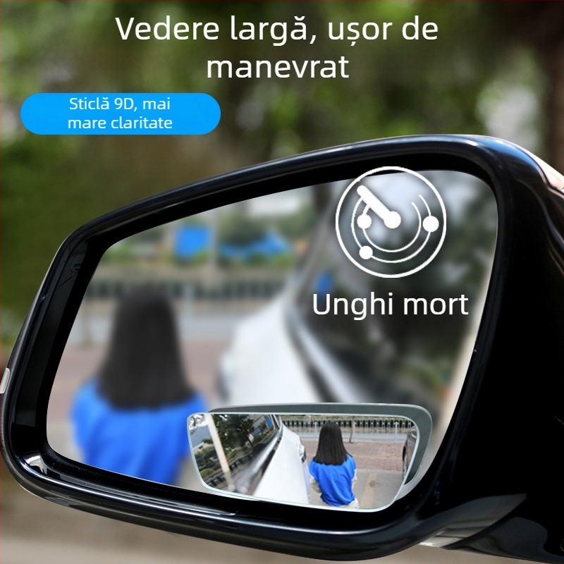 Oglindă retrovizoare auto – oglinzi auxiliare pentru unghiuri moarte, 360° unghi larg, set de două (pătrat și rotund) – ajutor pentru mersul înapoi