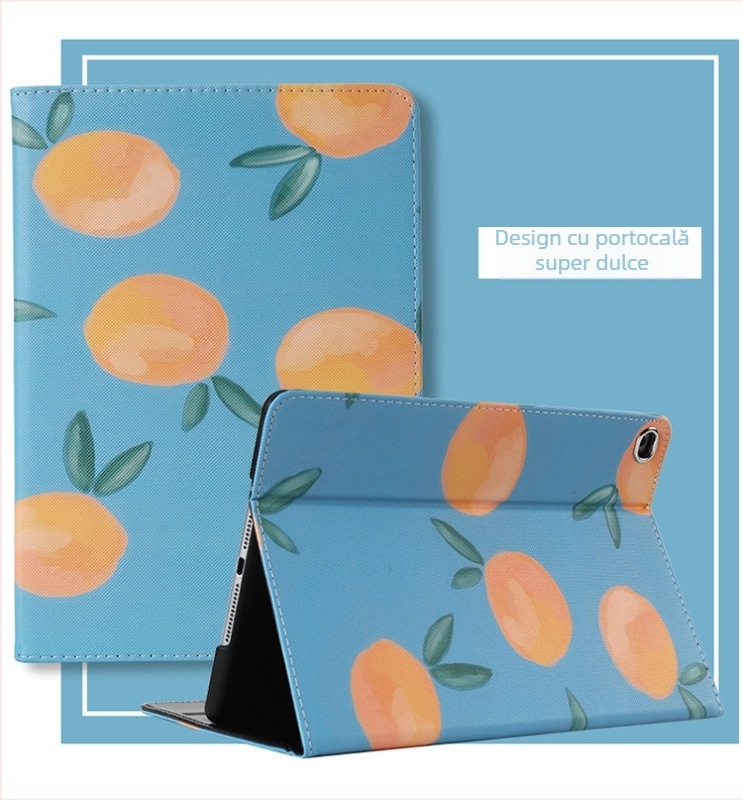Effie husă din piele cu clapetă și stand pentru iPad 10.2 / Air 2 / 9.7 / Mini 5 / iPad 6 – acoperire totală, fermoar, embossat, design desen animat