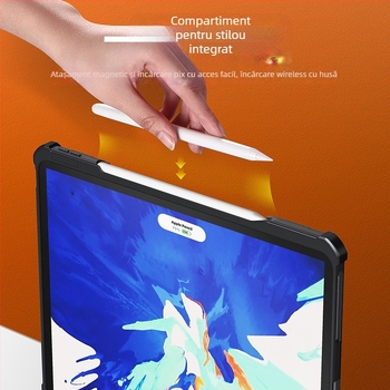 Carcasă de protecție pentru iPad mini 6 cu spațiu pentru stylus, translucidă, anti-cădere, cu suport, din TPU+PC, 2 în 1