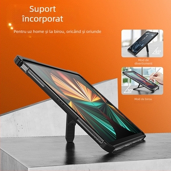 Carcasă de protecție pentru iPad mini 6 cu spațiu pentru stylus, translucidă, anti-cădere, cu suport, din TPU+PC, 2 în 1