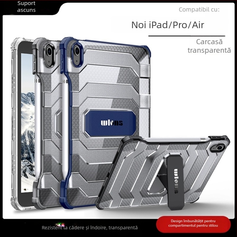Carcasă de protecție pentru iPad mini 6 cu spațiu pentru stylus, translucidă, anti-cădere, cu suport, din TPU+PC, 2 în 1