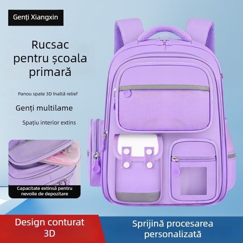 Rucsac școlar unisex din nylon pentru clasele 3-6, reduce încărcarea, curele cu pernă de aer