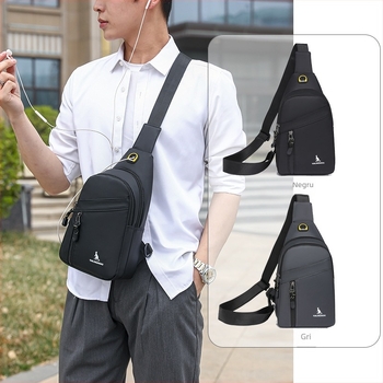 Geantă pentru piept pentru bărbați, curea crossbody, stil urban, buzunar pentru telefon de 8 inch, material Oxford