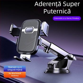 Suport pentru telefon auto cu ventuză și blocare automată; Compatibil universal, montaj pe bord, fără alimentare