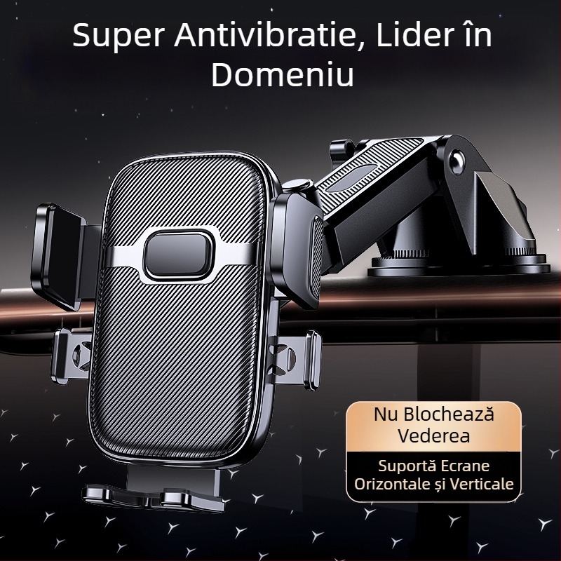 Suport pentru telefon auto cu ventuză și blocare automată; Compatibil universal, montaj pe bord, fără alimentare