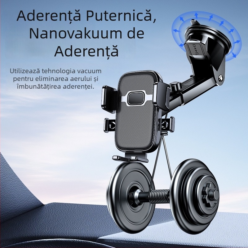 Suport pentru telefon auto cu ventuză și blocare automată; Compatibil universal, montaj pe bord, fără alimentare